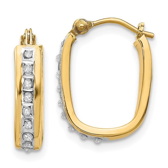 14k Yellow Gold Diamond Fascination Squared Hinged Hoop Earring 16 L x 4 mm W